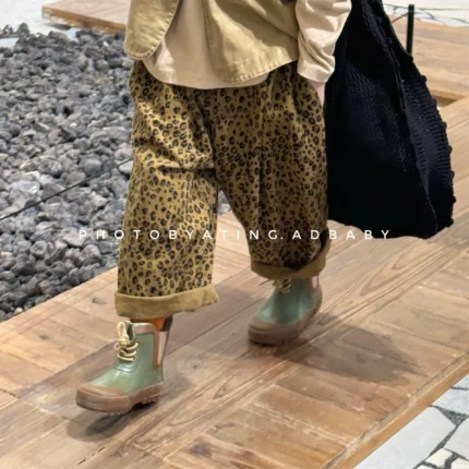 2025 Autumn New Children Harem Pants Kids Girls Leopard Print Trousers Loose Boys Casual Pants Cotton Baby Clothes