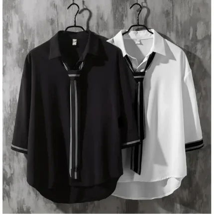 Spring Autumn Popular INS Short Sleeves Japanese Style Casual Shirt Men's Loose-Fit White Collar Button-Up Top For Summer